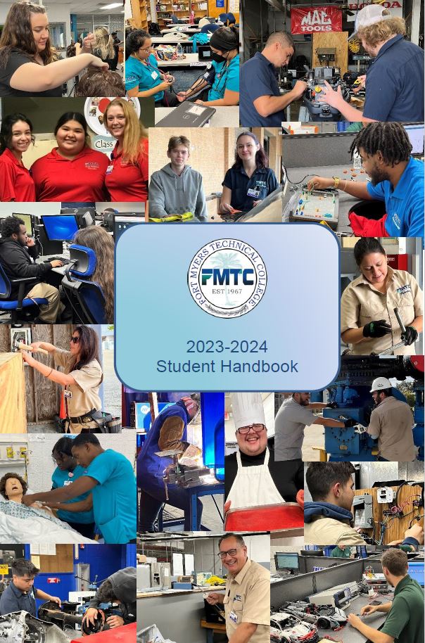 Pictures of students in programs on the cover of the student handbook